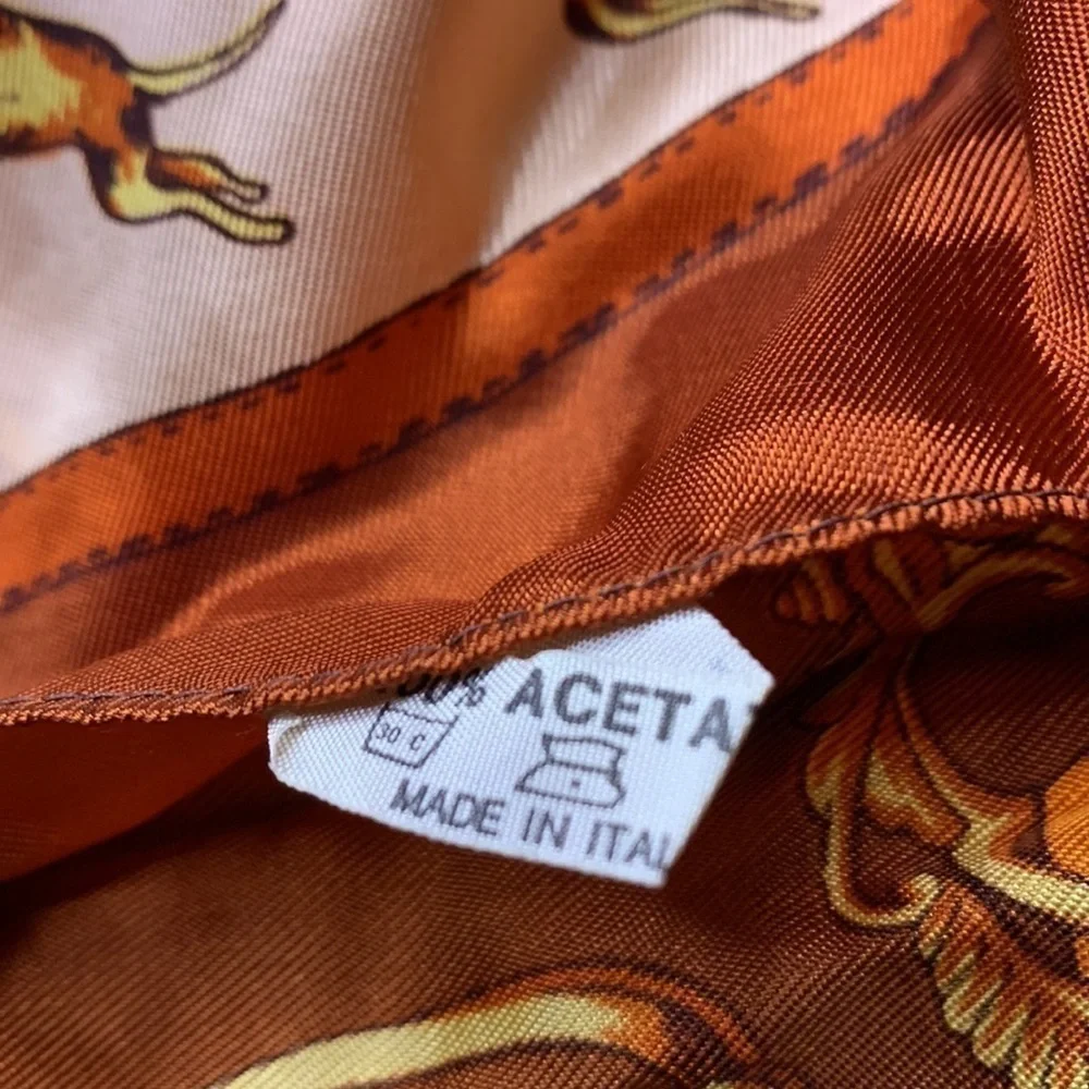 vintage equestrian English riding amber hue scarf 25”x25” Made in Italy brown